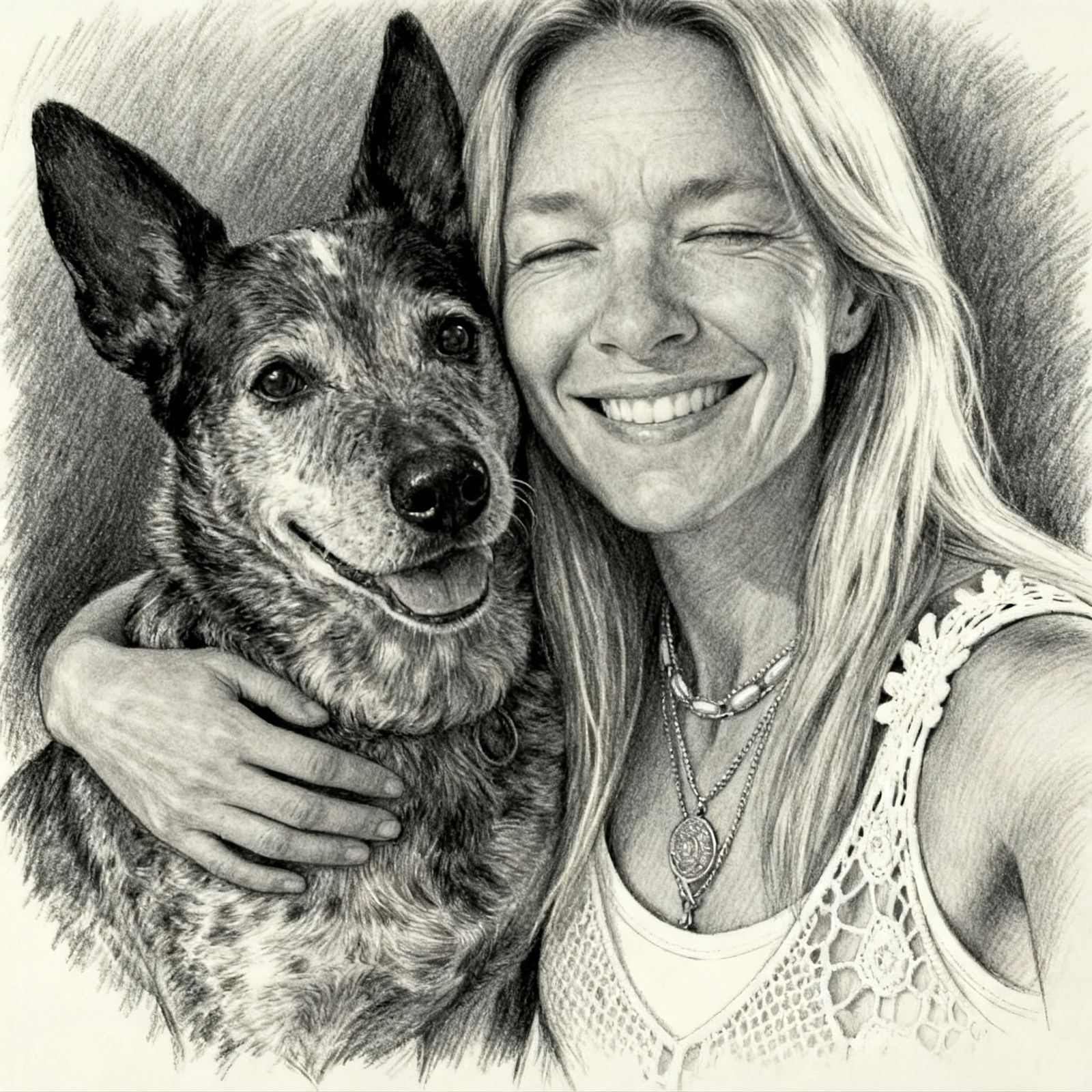 Woman and Blue Heeler Dog Selfie Portrait