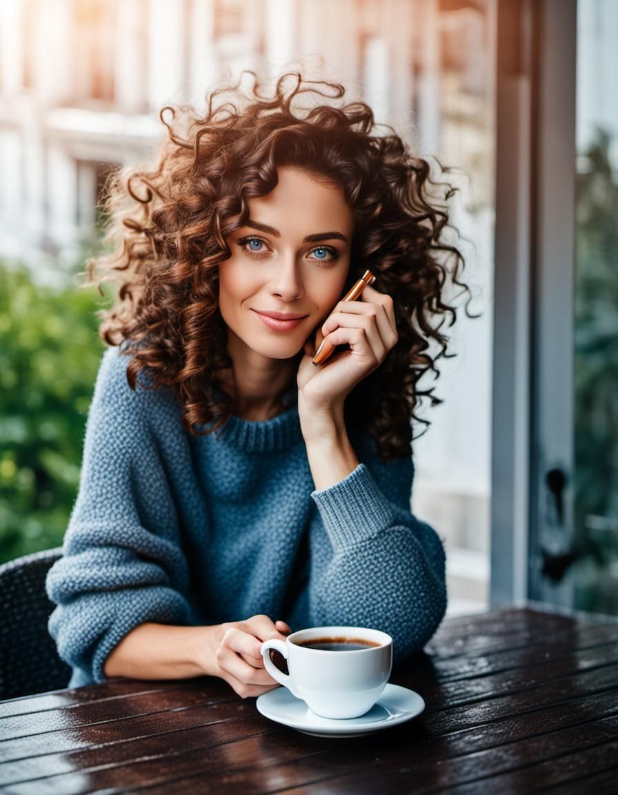 Woman Enjoying Morning Coffee on Terrace