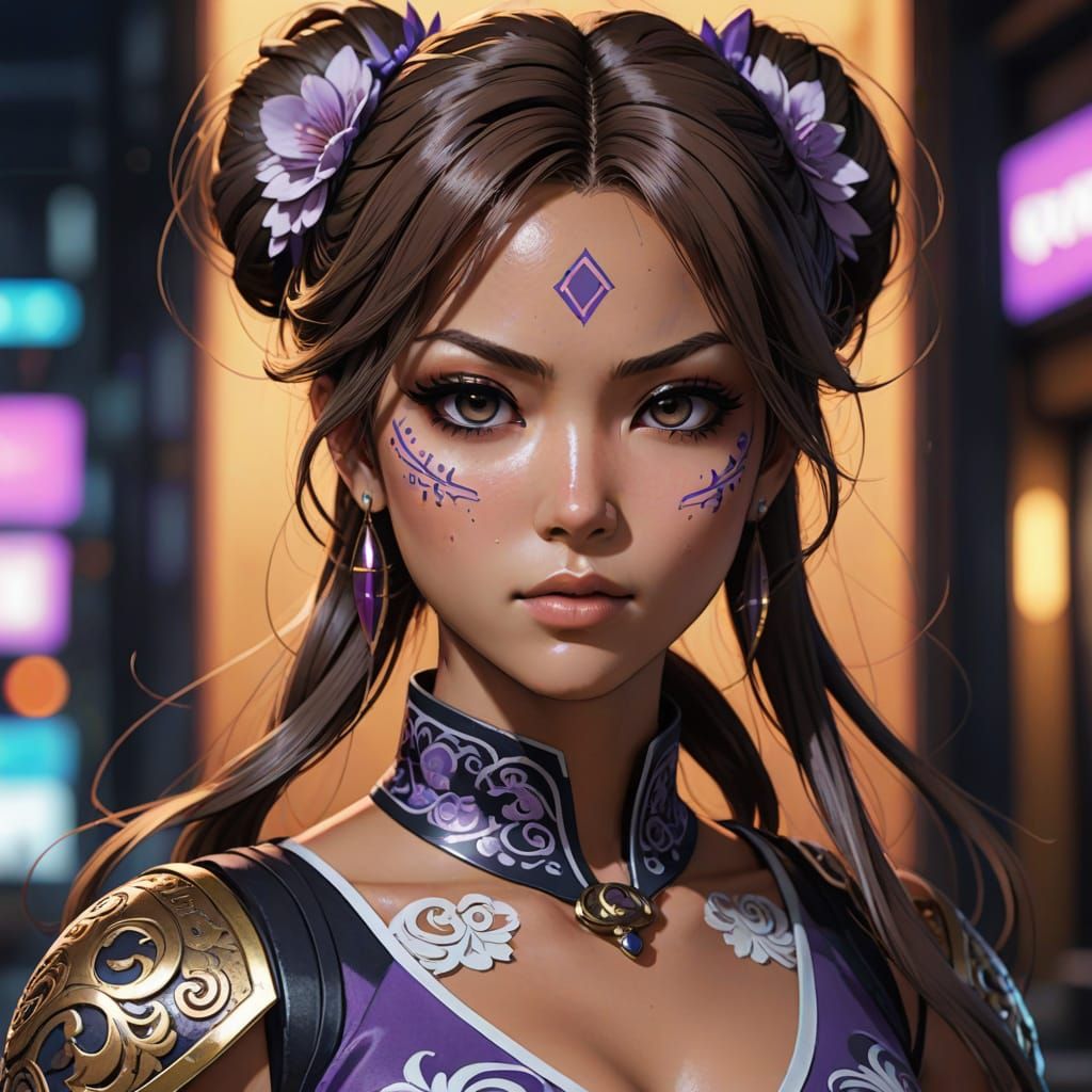 Vibrant Gyaru Lara Croft Anime Portrait in Qipao