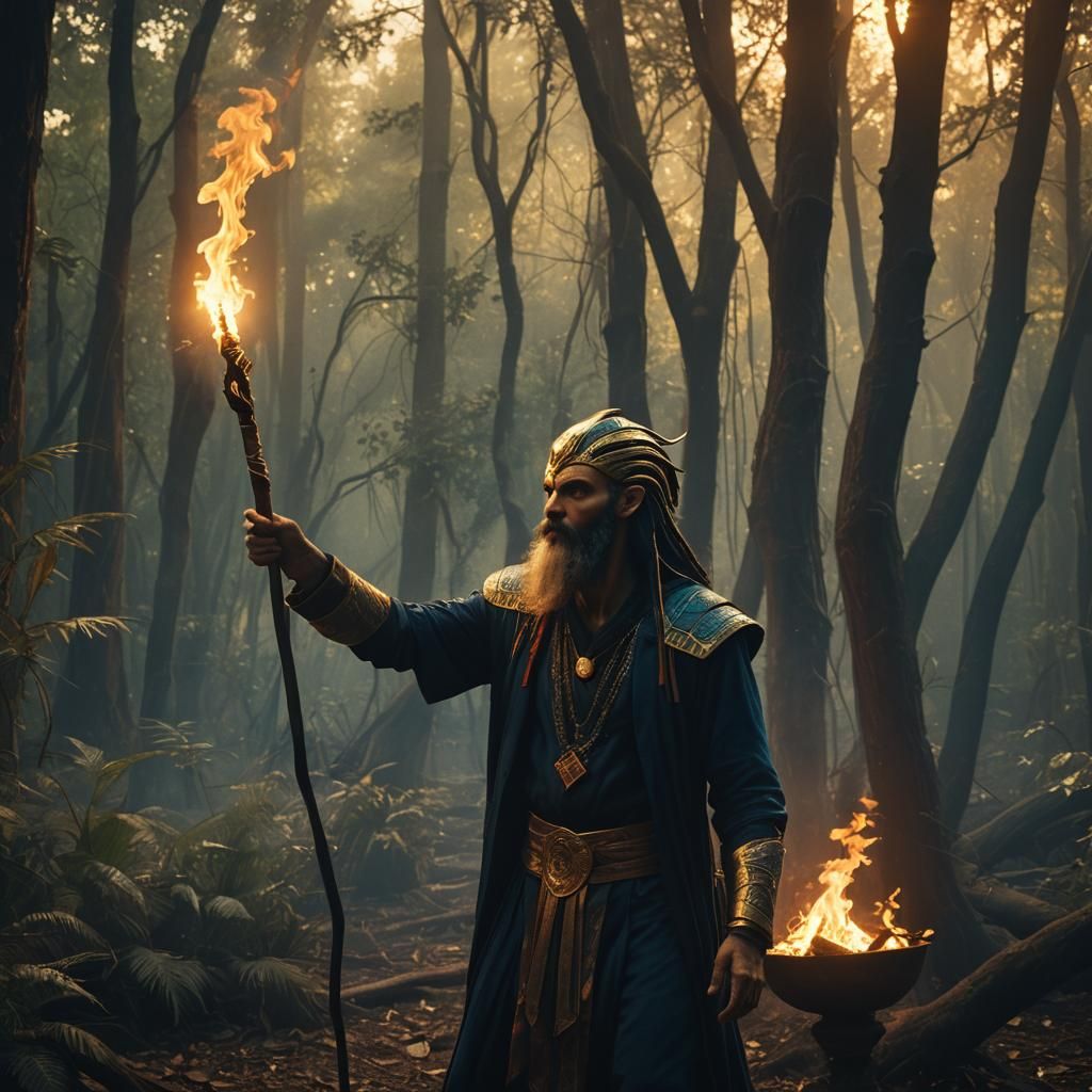 Thoth Ignites Flames in Mystical Forest