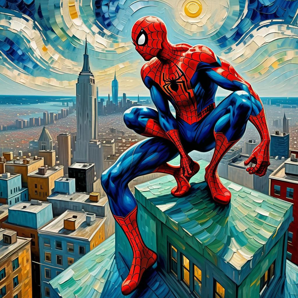 Spider-Man Overlook: Impressionist Cityscape Painting