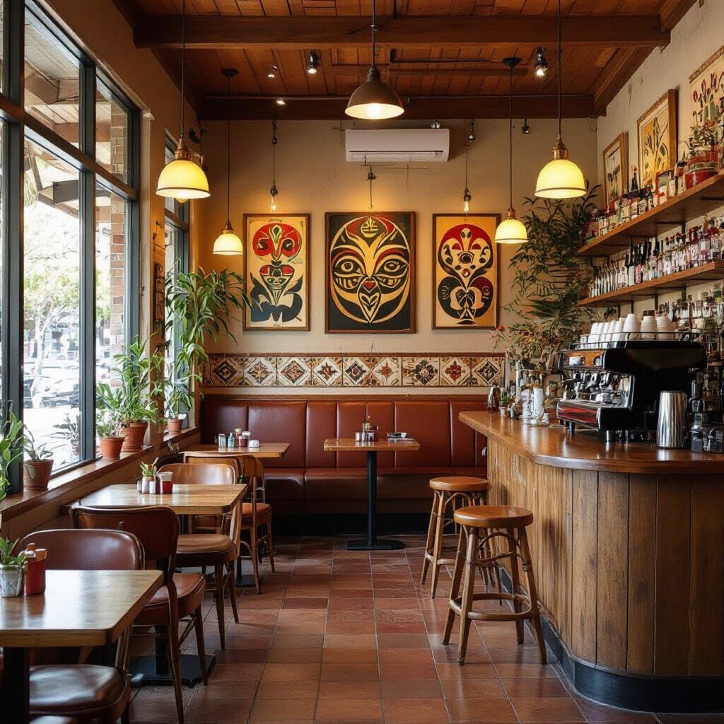 Cozy Cafe with Kiwiana Decor in Modern Art Style