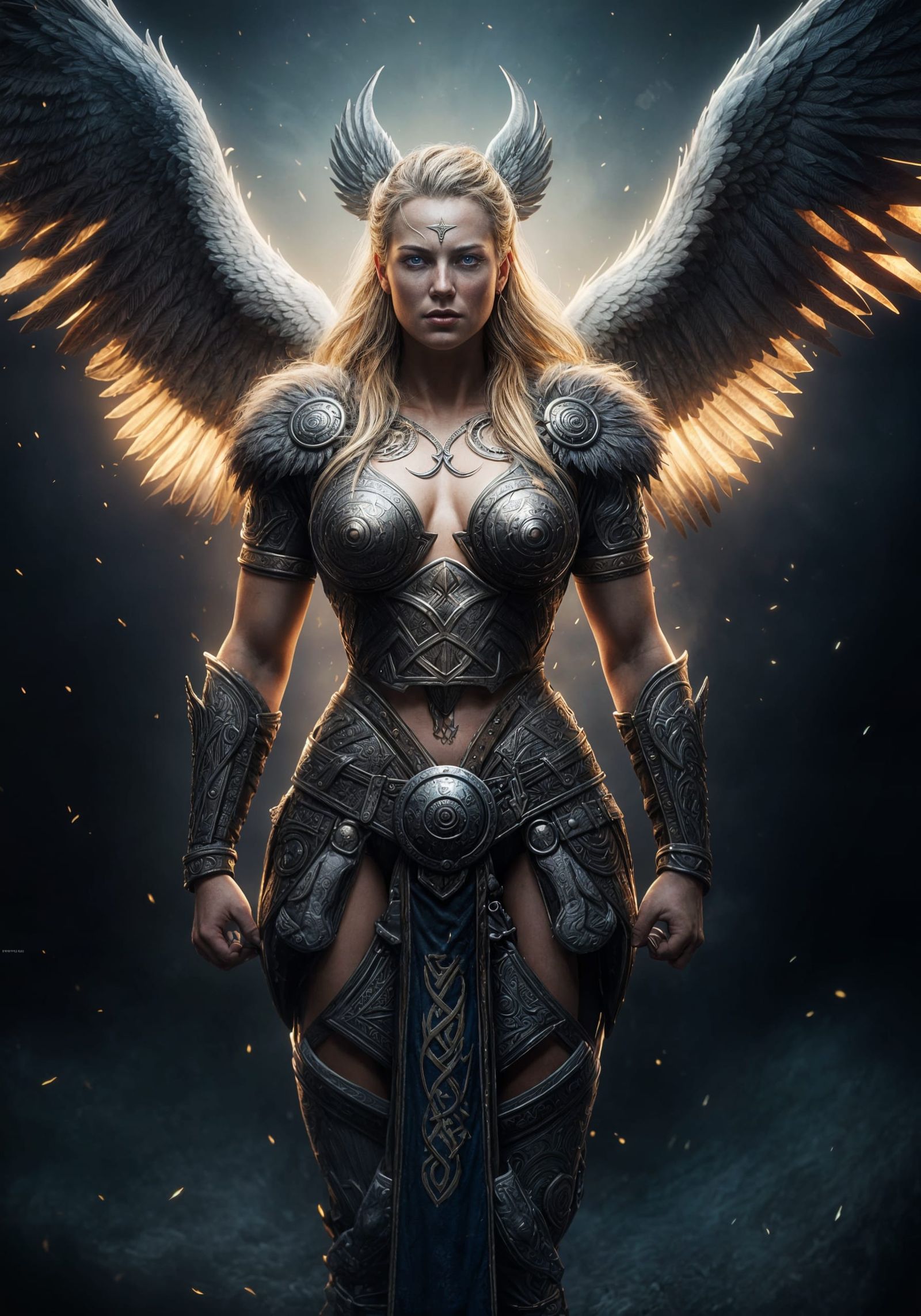 Nordic Valkyrie: Winged Warrior Goddess in 8k
