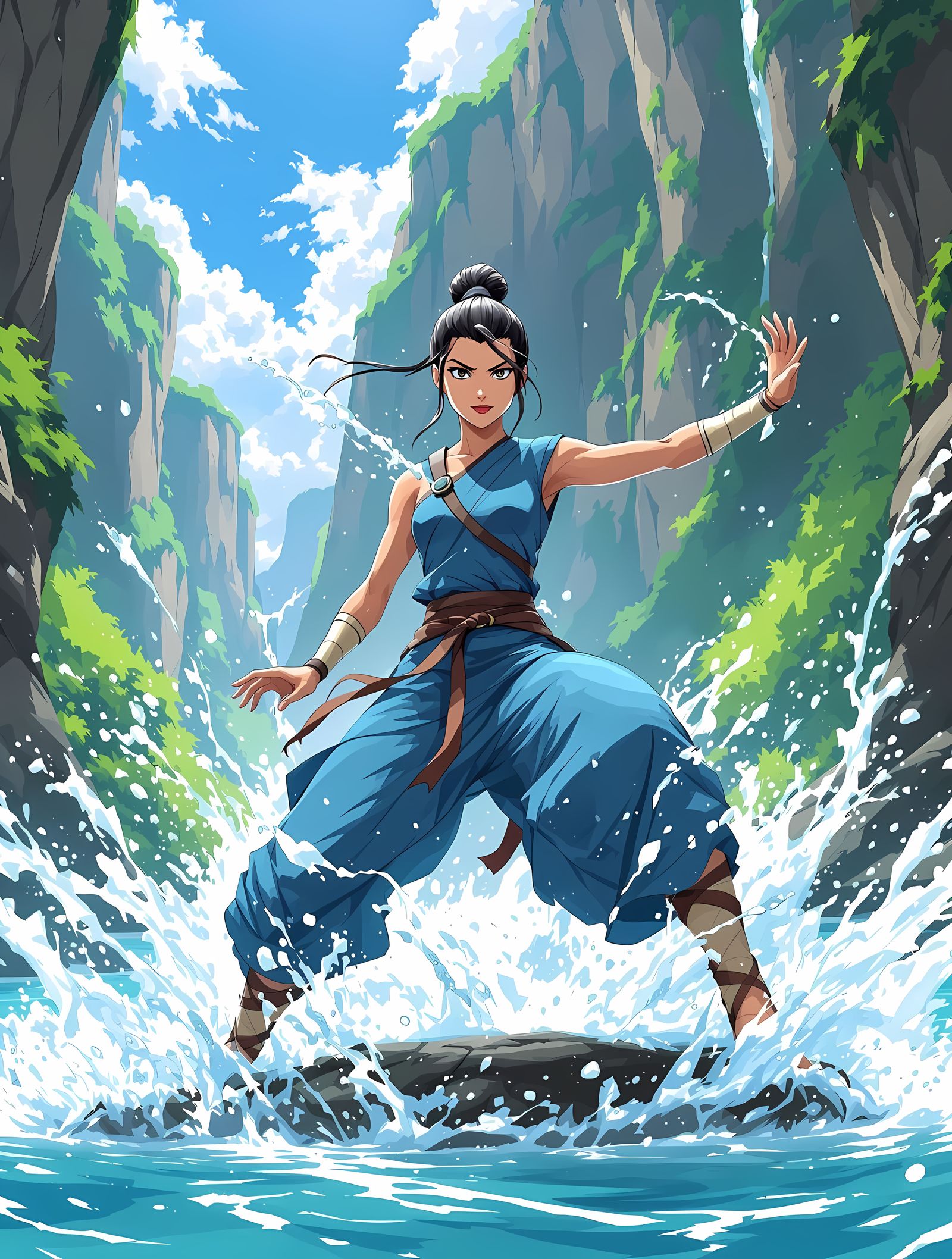 Anime-Inspired Water Bender in Action