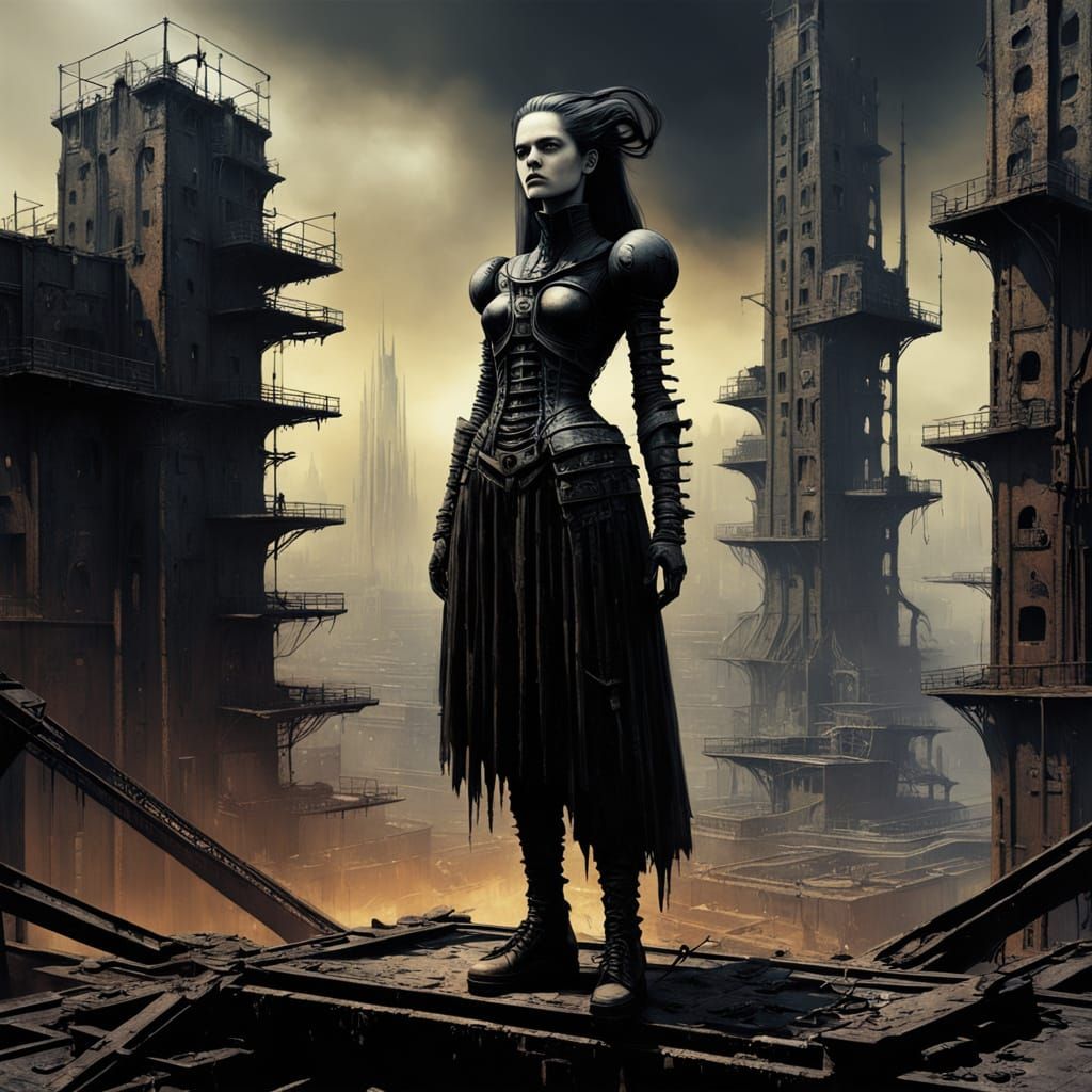 Goth Model in Decaying City Concept Art