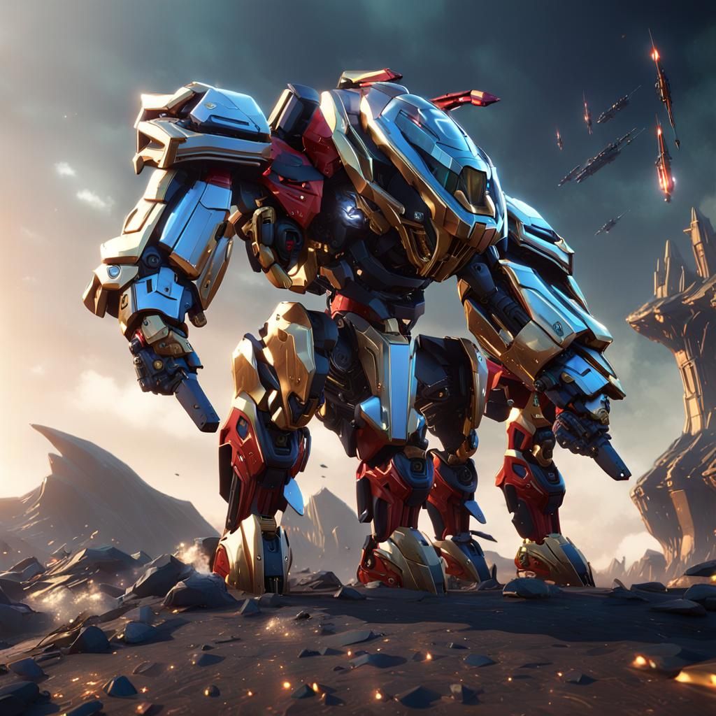 Futuristic Red and Gold Mechanical Mammoth