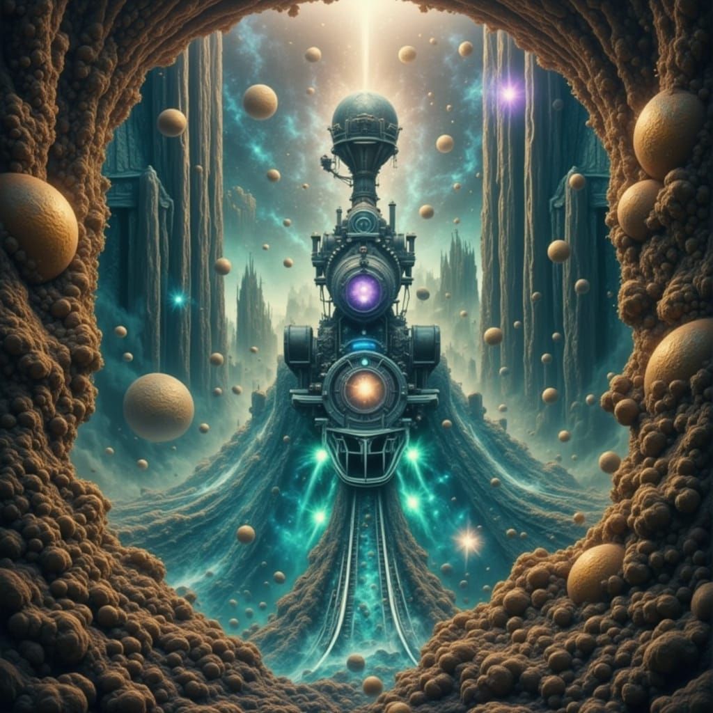 Cosmic Train Vortex: Abstract Surreal Double Exposure