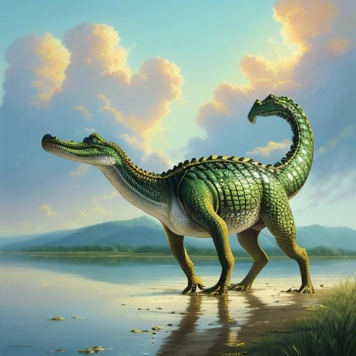 Alligator with Handbag: A Vibrant Oil Painting