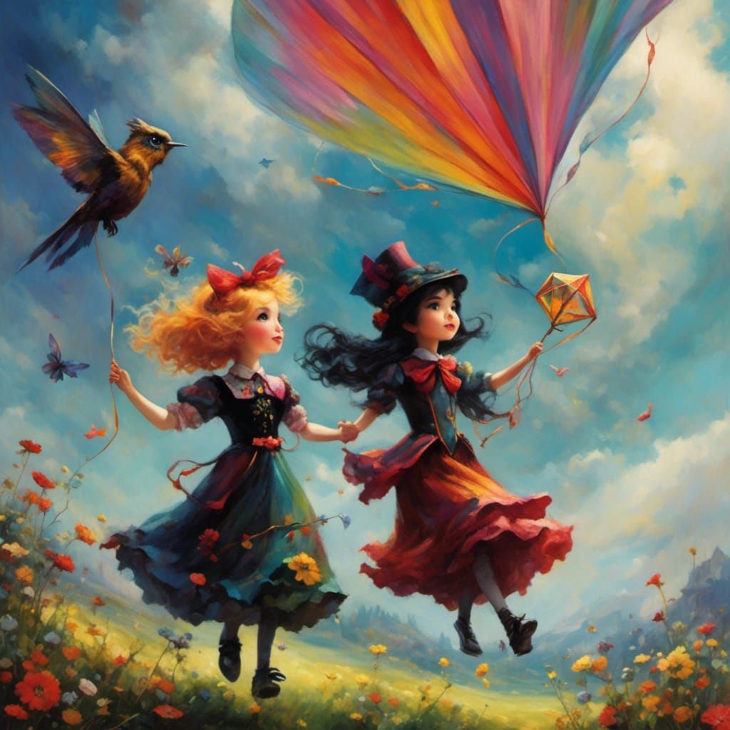 FizzyElf and Crystal Flying a Kite: Dark Surrealism