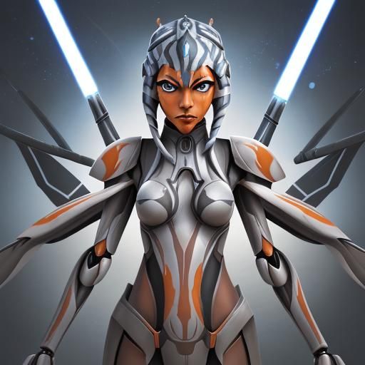 Ahsoka with Robotic Arms in Anime Style