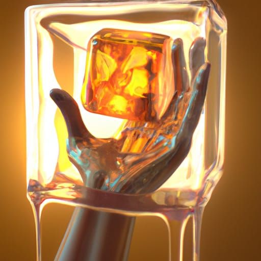 Hand Trapped in Amber Cube: Digital Illustration