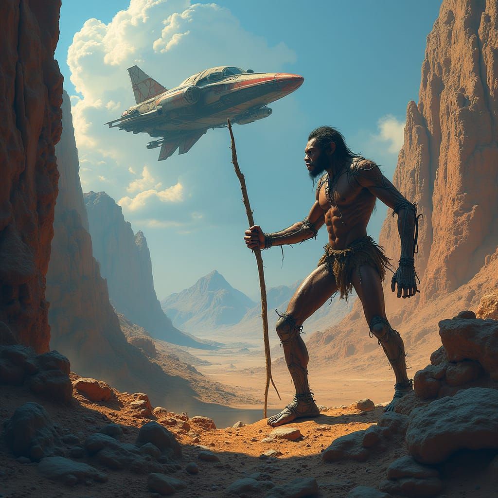 Alien Visitors Confront Primitive Earth in Striking Contrast