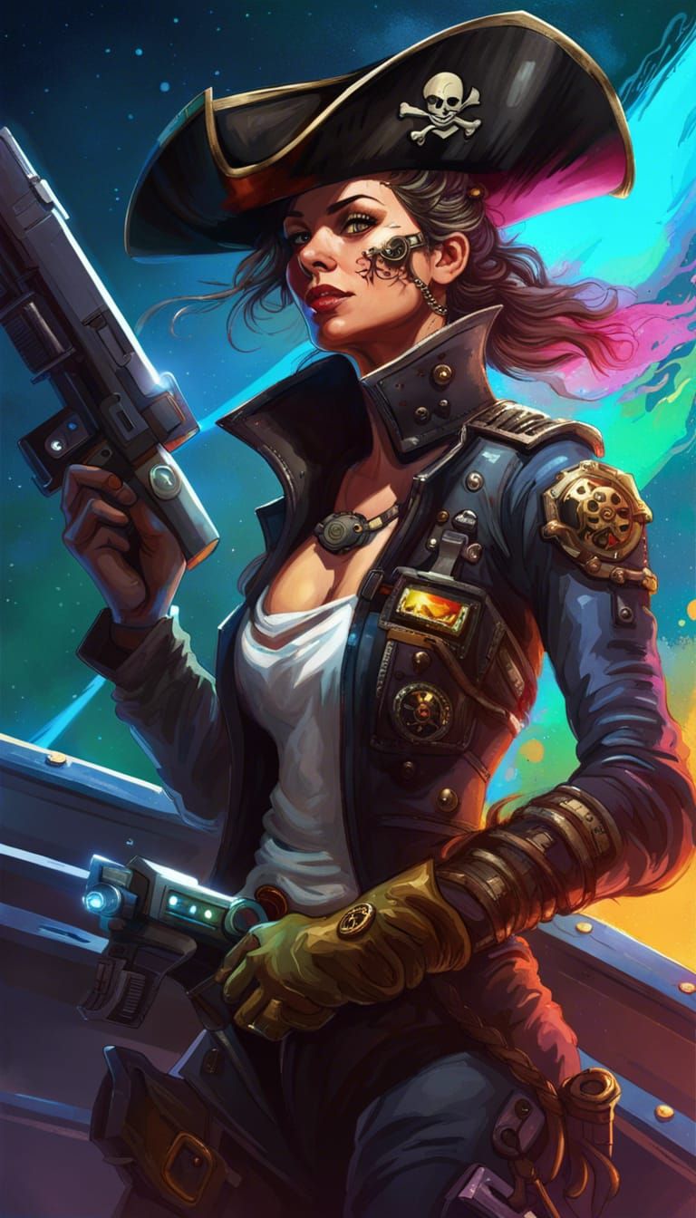 Space Pirate Woman on Spaceship Deck