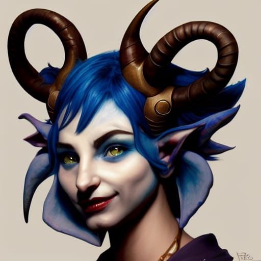 Tiefling Portrait with Cupcake, Artgerm and Mucha Style