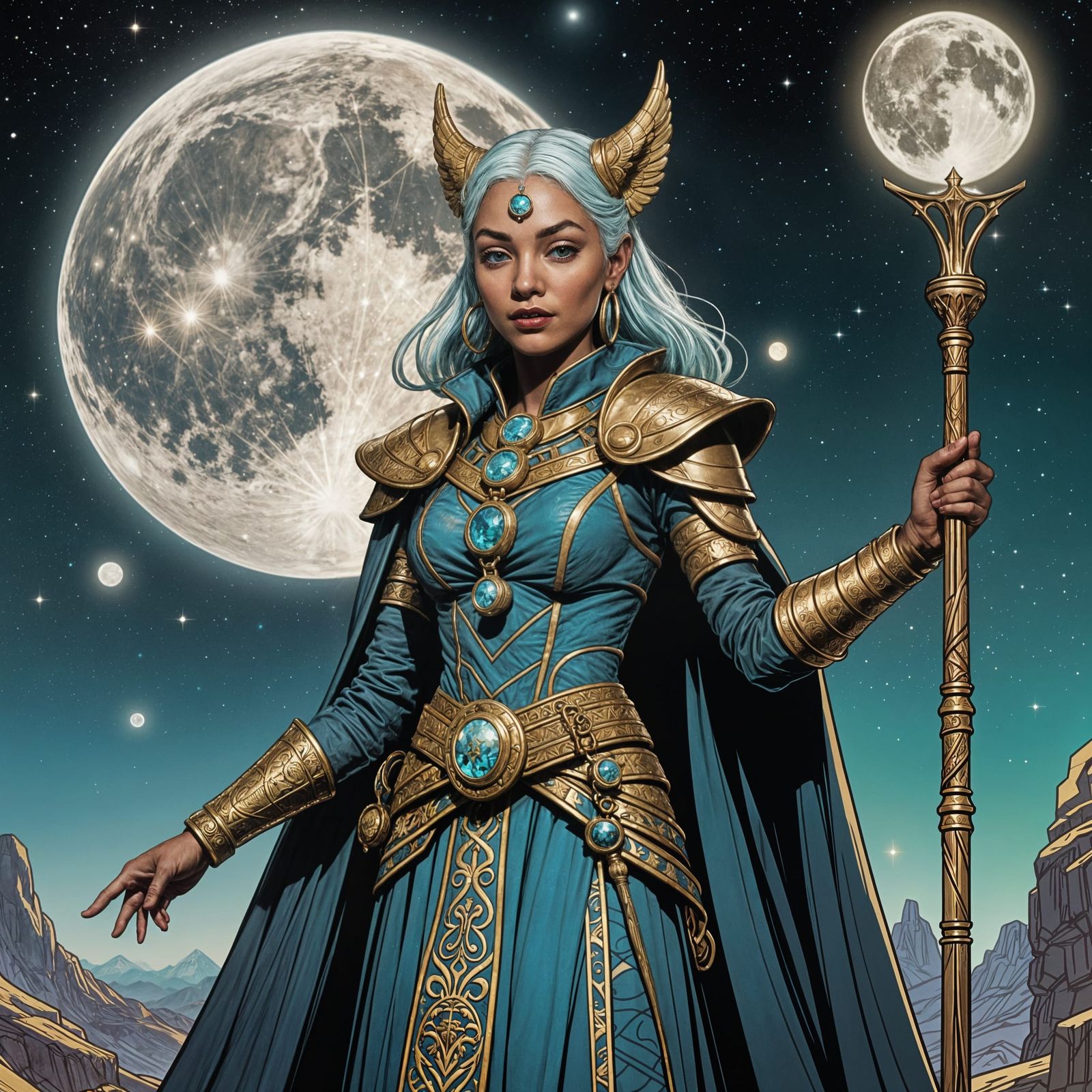 High Priestess Tarot Card in Comic Book Style