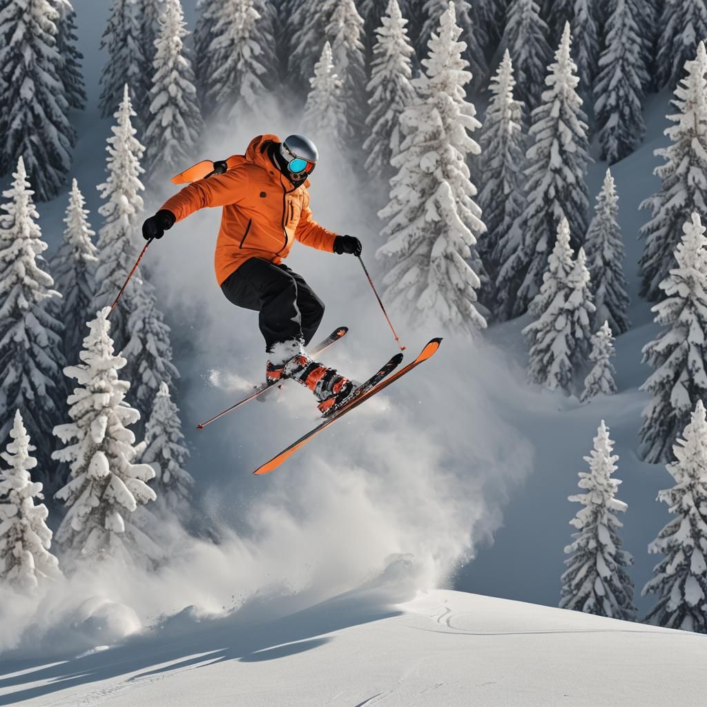 Hyperrealistic Ski Portrait with Orange Suit