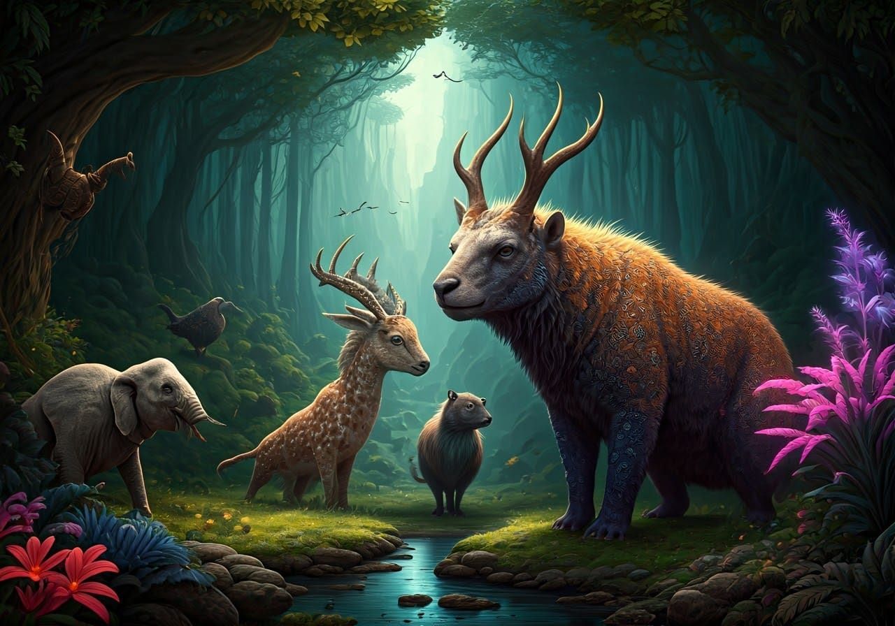 Fantasy Mammals and Birds in Rich Matte Painting