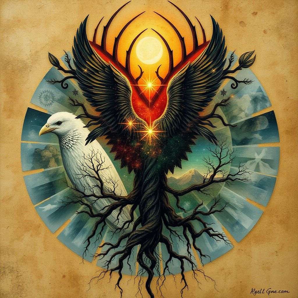 Surreal Labyrinthine Collage of Bio Art and Mythical Creatur...