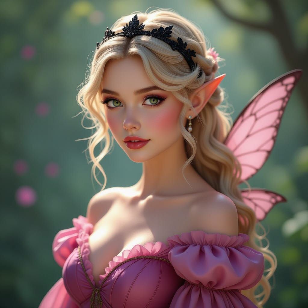 Detailed Fantasy Fairy in Pink Gown - Matte Painting