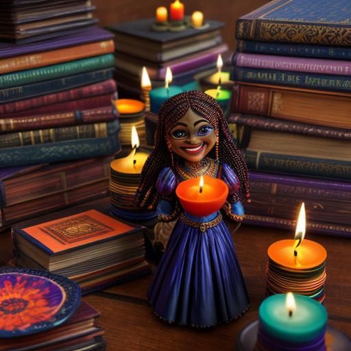 Girl with Burning Candles, Hyperrealistic Image