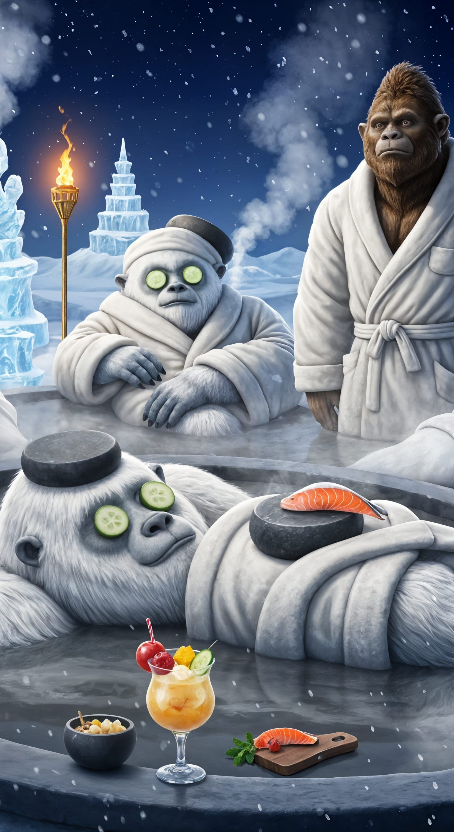 Cryptids Enjoying a Luxurious Geothermal Spa Day