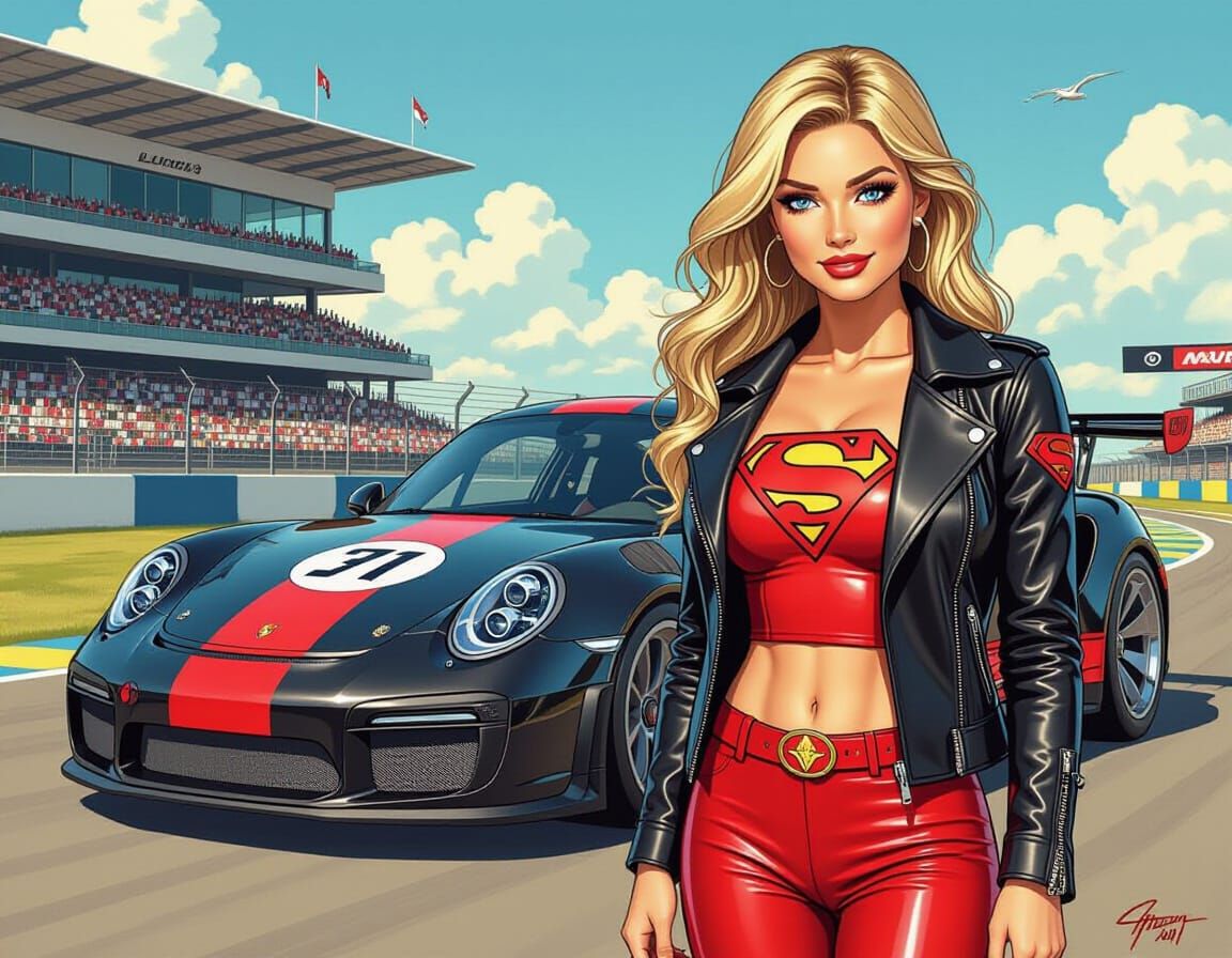 Kara Zor-El at Le Mans in Comic Book Style