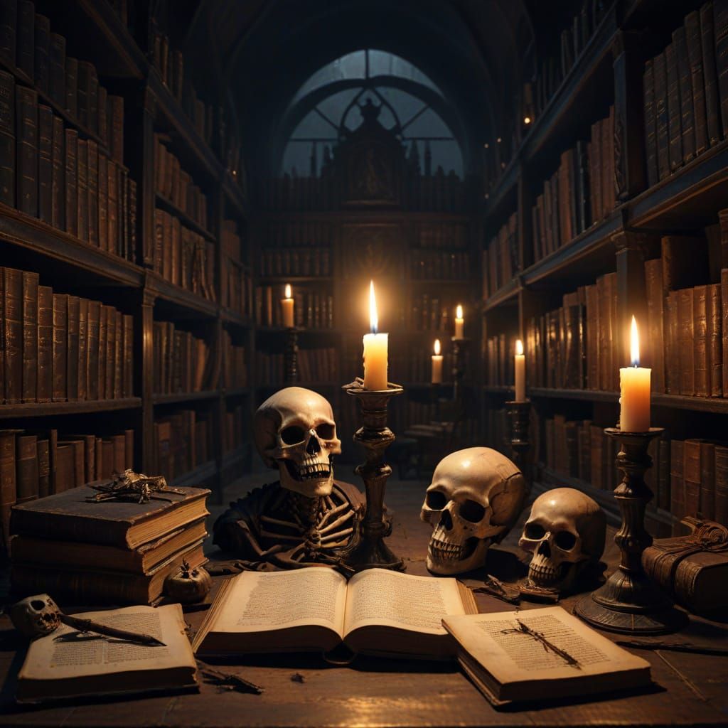 Eccentric Écrivain in a Haunting Gothic Library