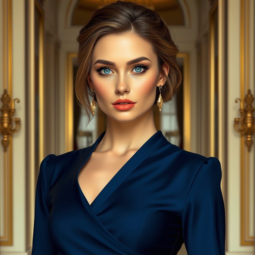 A photo of a 22-year-old French woman with a rectangular fac...