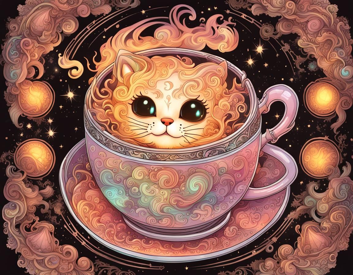 Kitten spirit in a tea cup