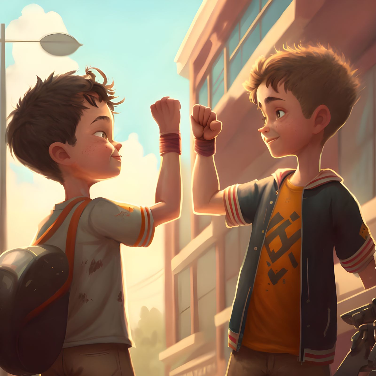 Friends Fist Bump: Detailed Fantasy Portrait in 8K