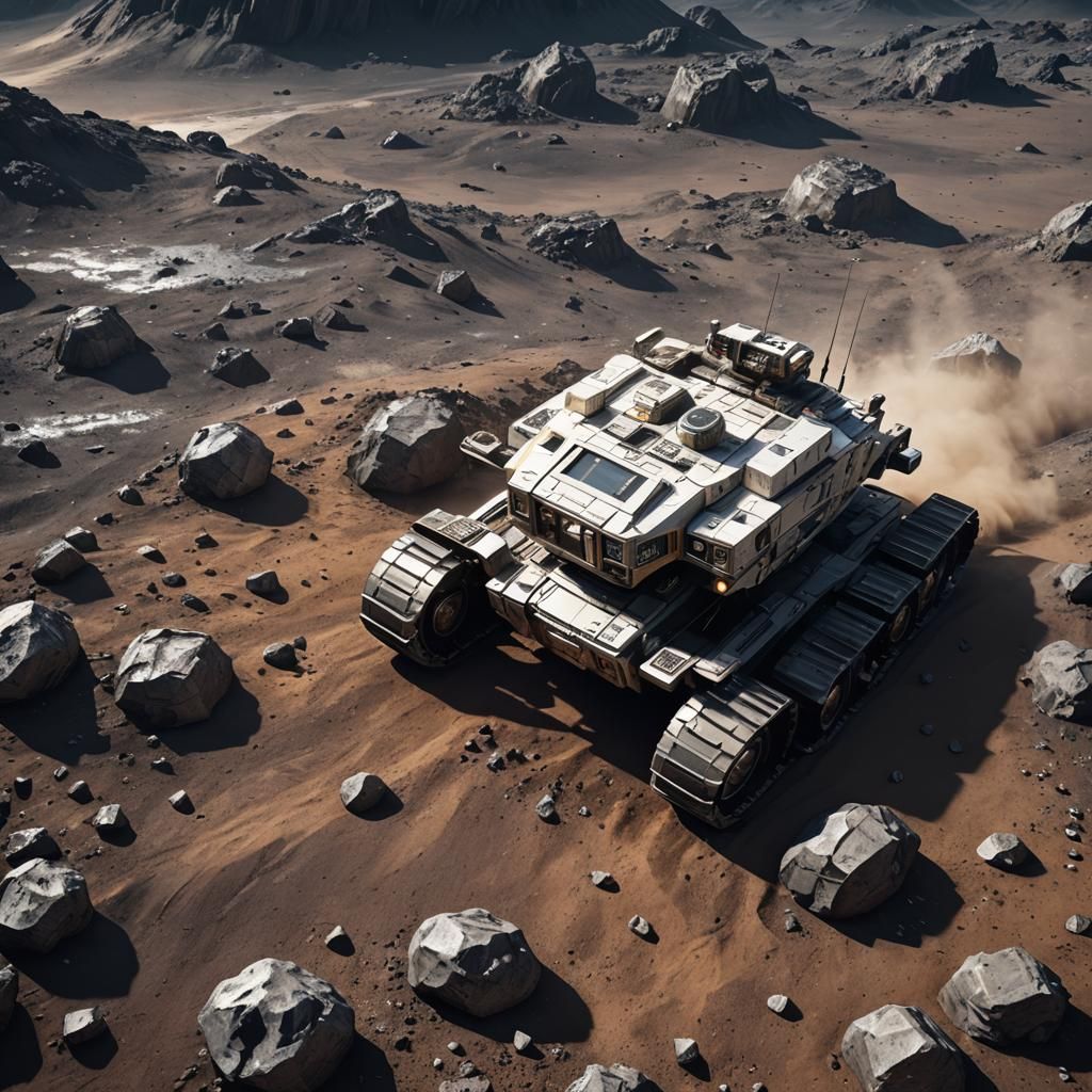 Futuristic Space RVs on Asteroid in Sci-Fi Style