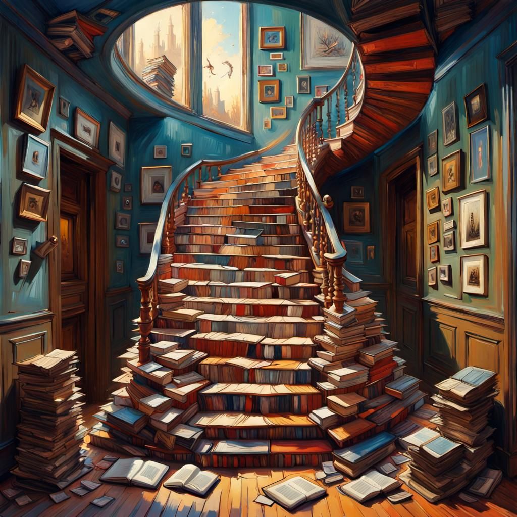 Surreal Book Staircase Inspired by Surrealism
