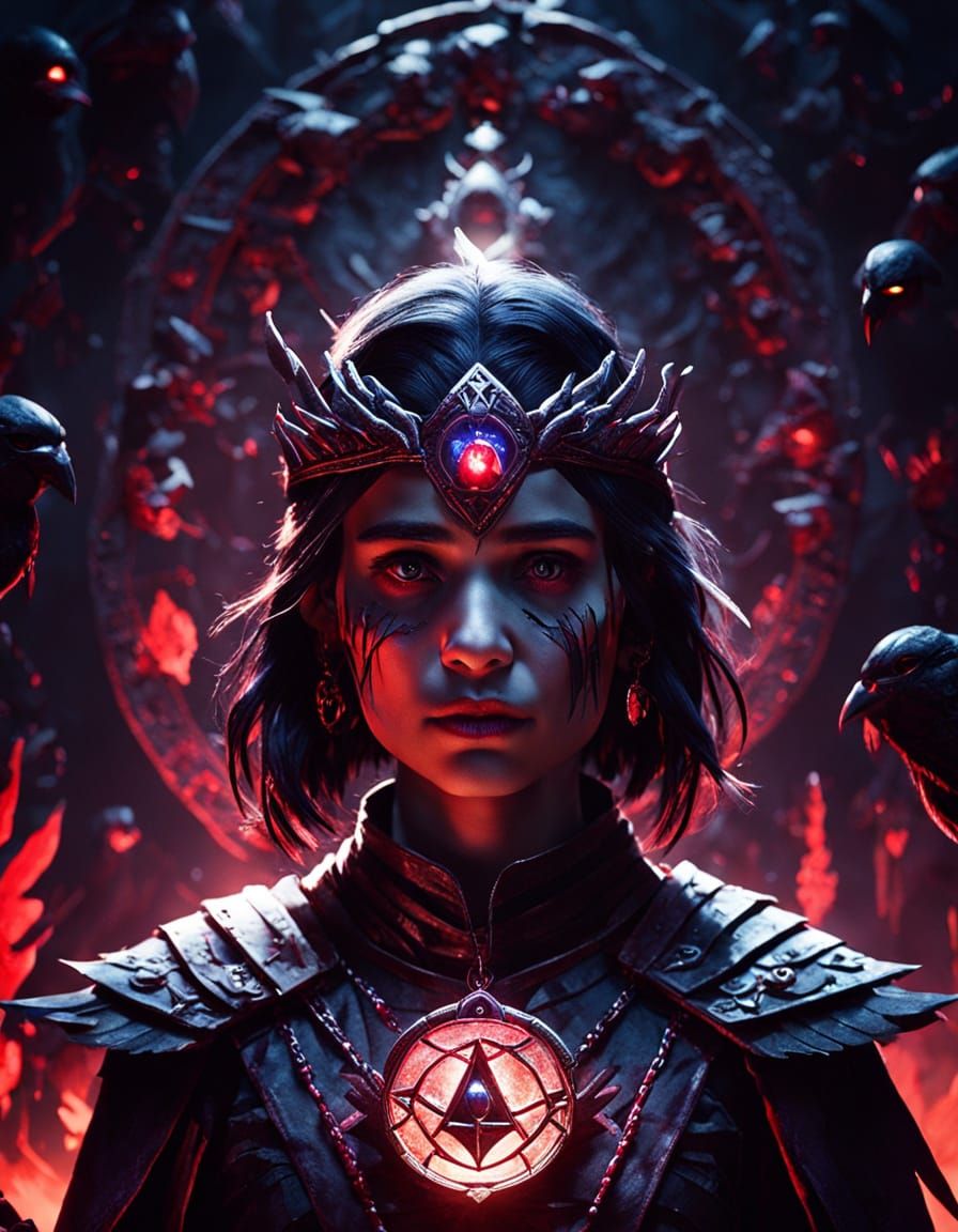 Naomi Scott as Raven with Red Soulstone Amulet