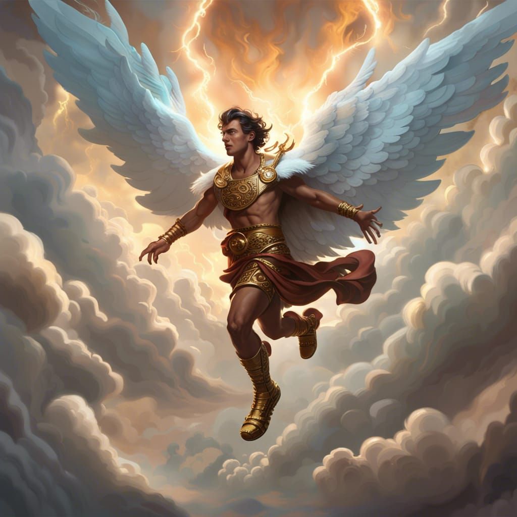 Hermes Runs on Clouds: Dark Fantasy Art