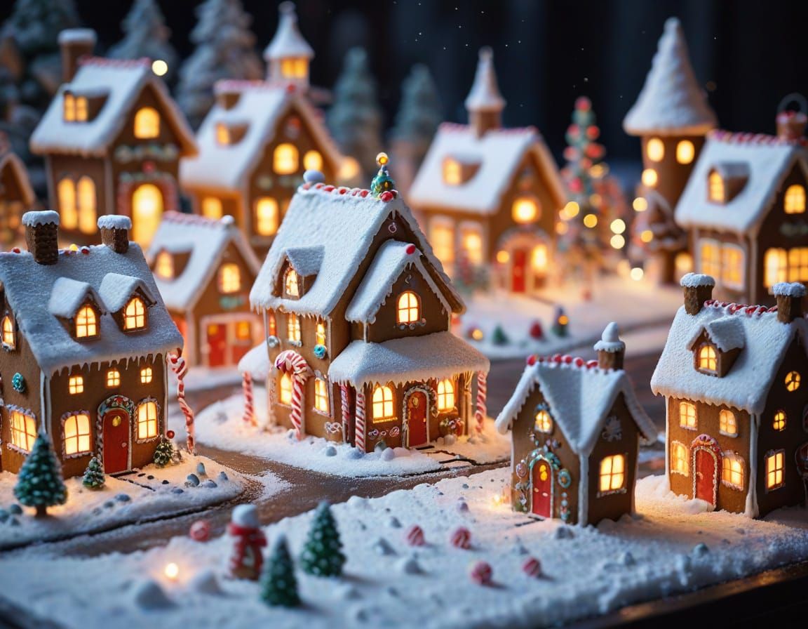 Edible Gingerbread Christmas Village in Macro Photography