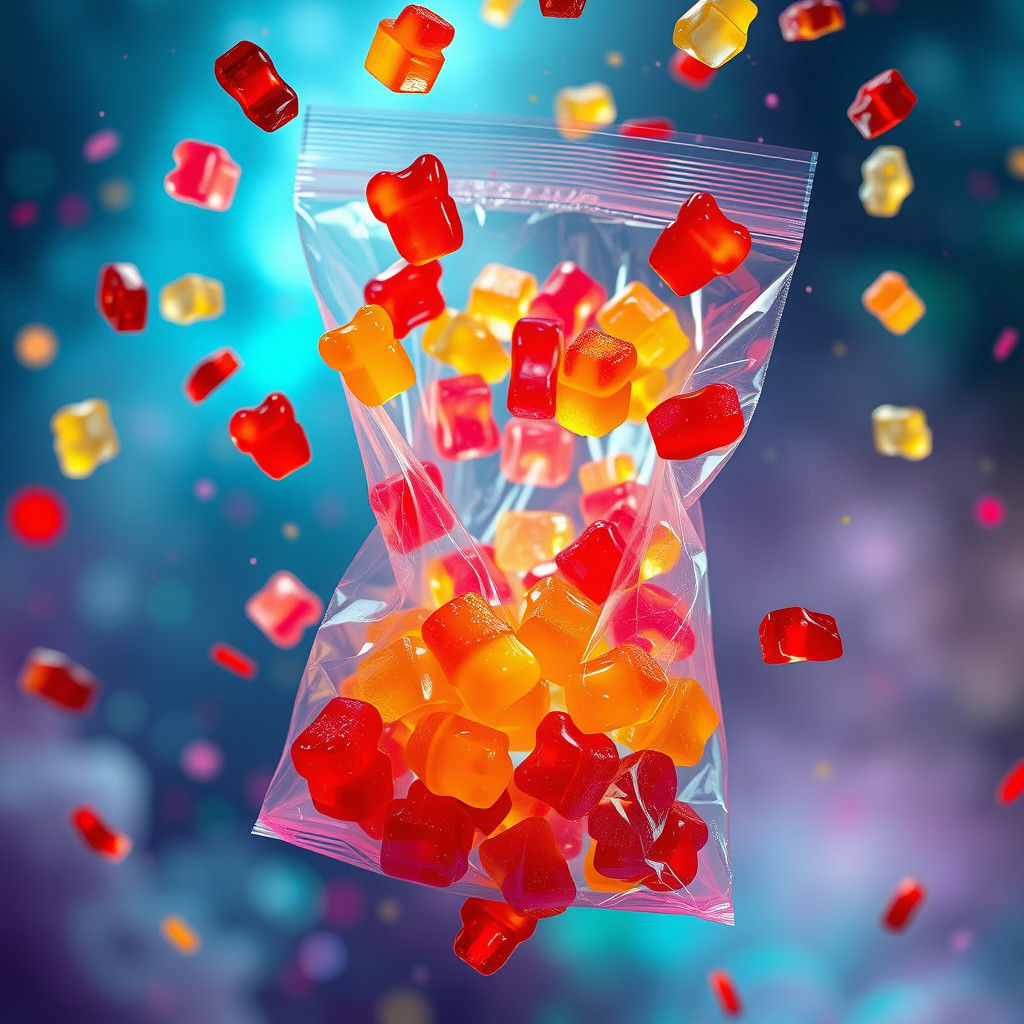 Gummy Candies Bursting from a Bag, Digital Art