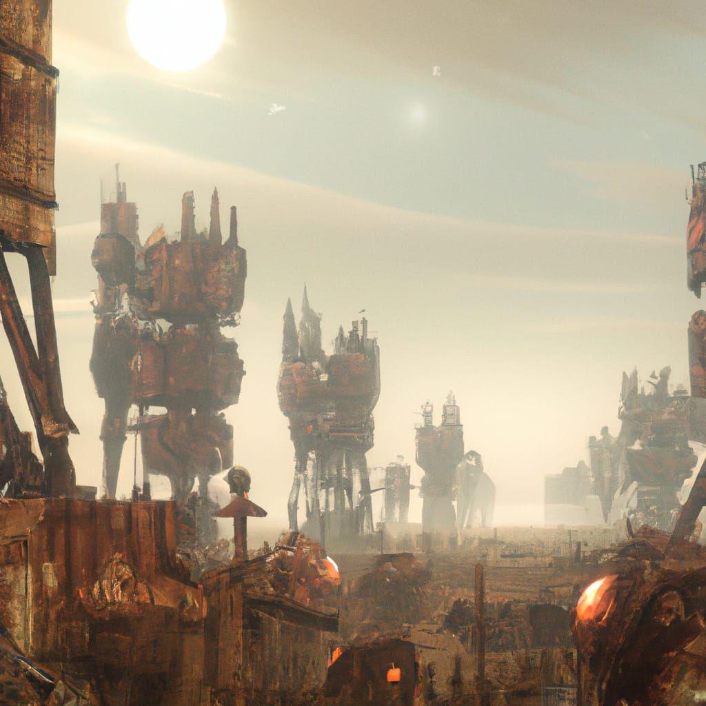 Post-Apocalyptic Wasteland with Towering Machines