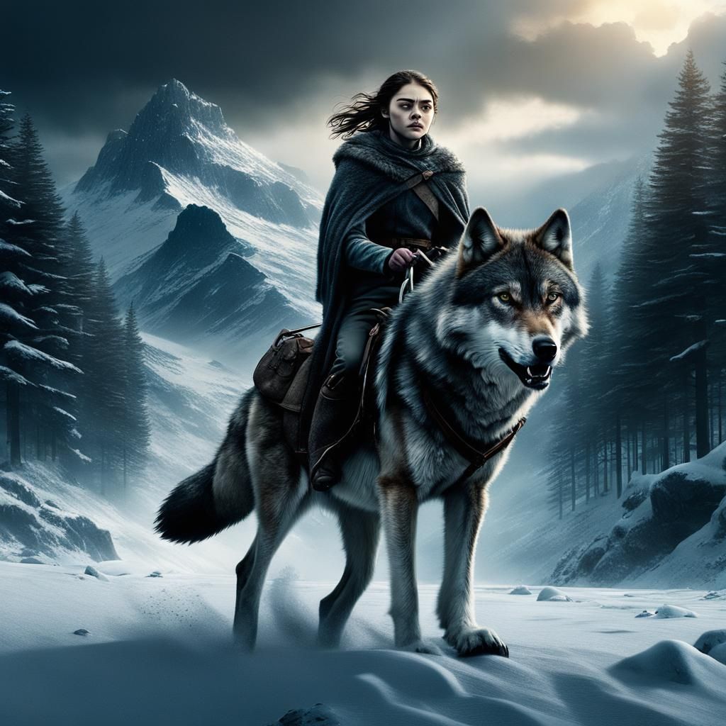 Arya Stark Riding a Wolf: Winter is Coming