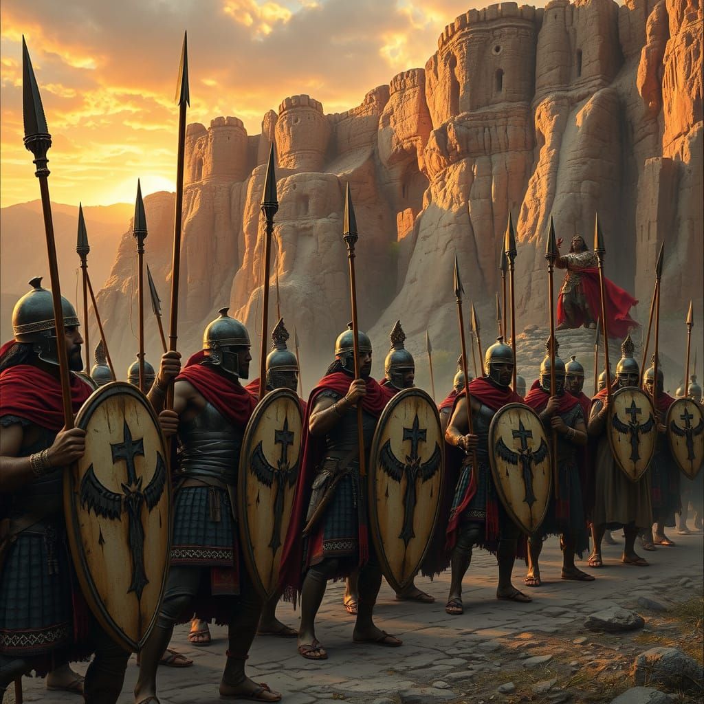 Ethiopian Warriors Defend Rock Fortress at Sunset