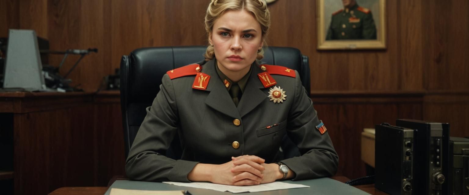 Beautiful Soviet Commander in Office, Hyperrealistic 4K