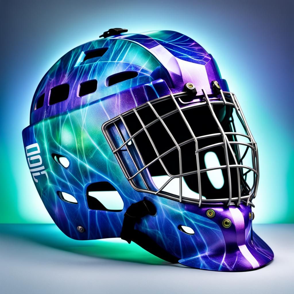 Luminous Cracked Ice Hockey Helmet with Northern Lights