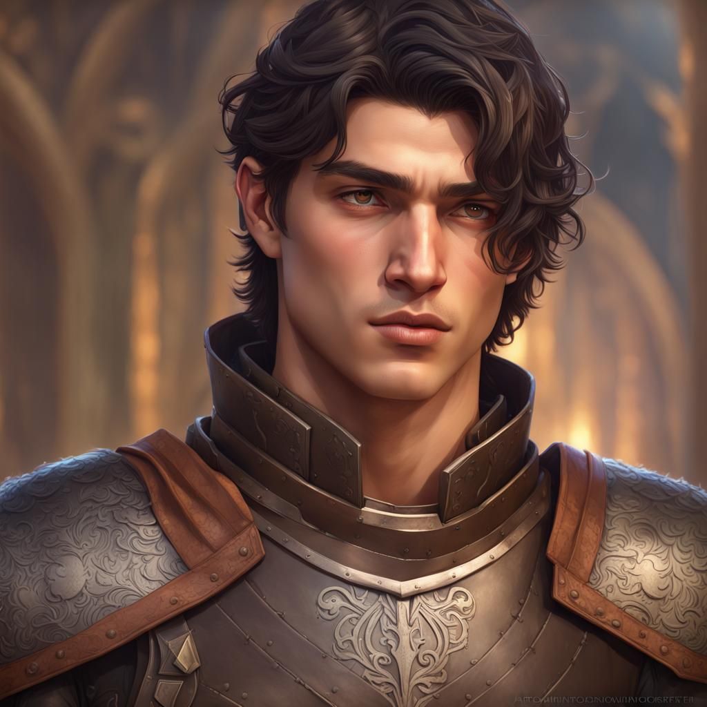Handsome Young Man in Medieval Armor Portrait