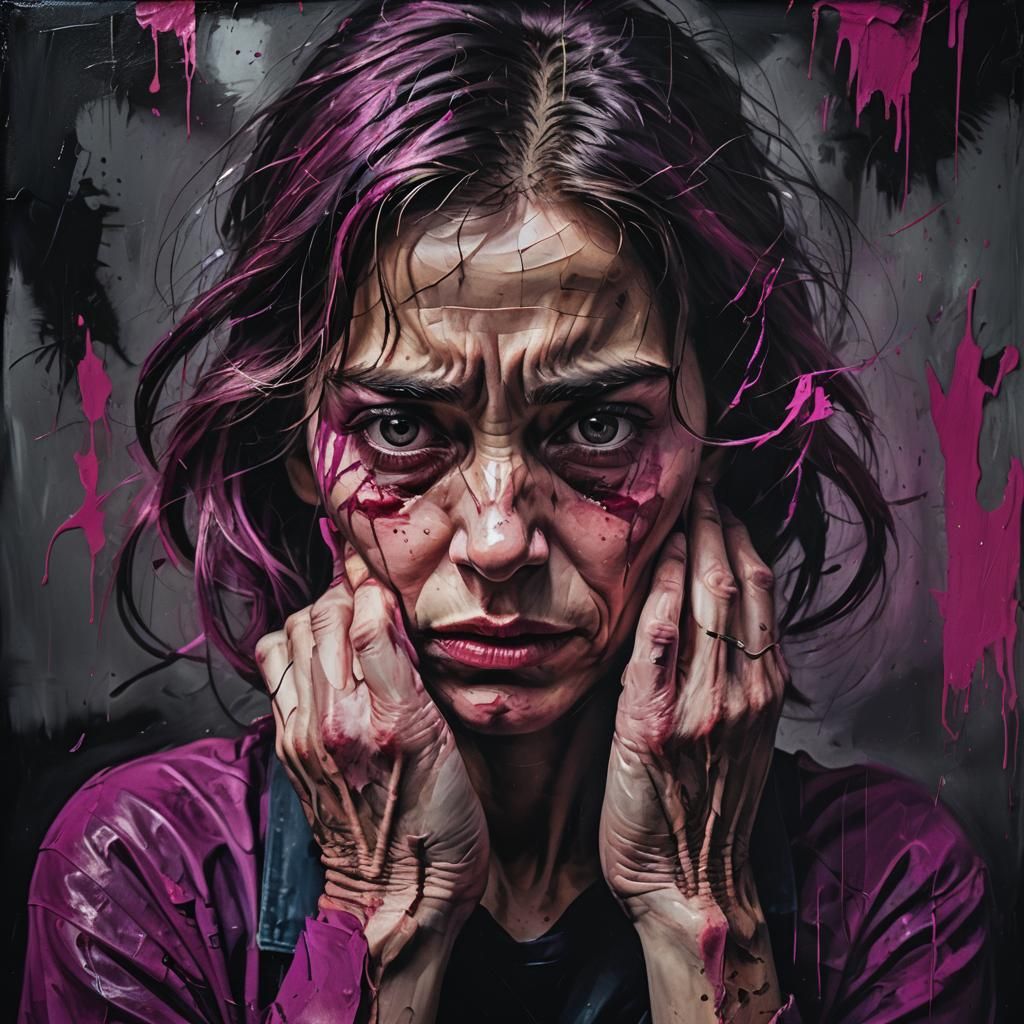 Expressionist Portrait of Anxiety with Vivid Colors