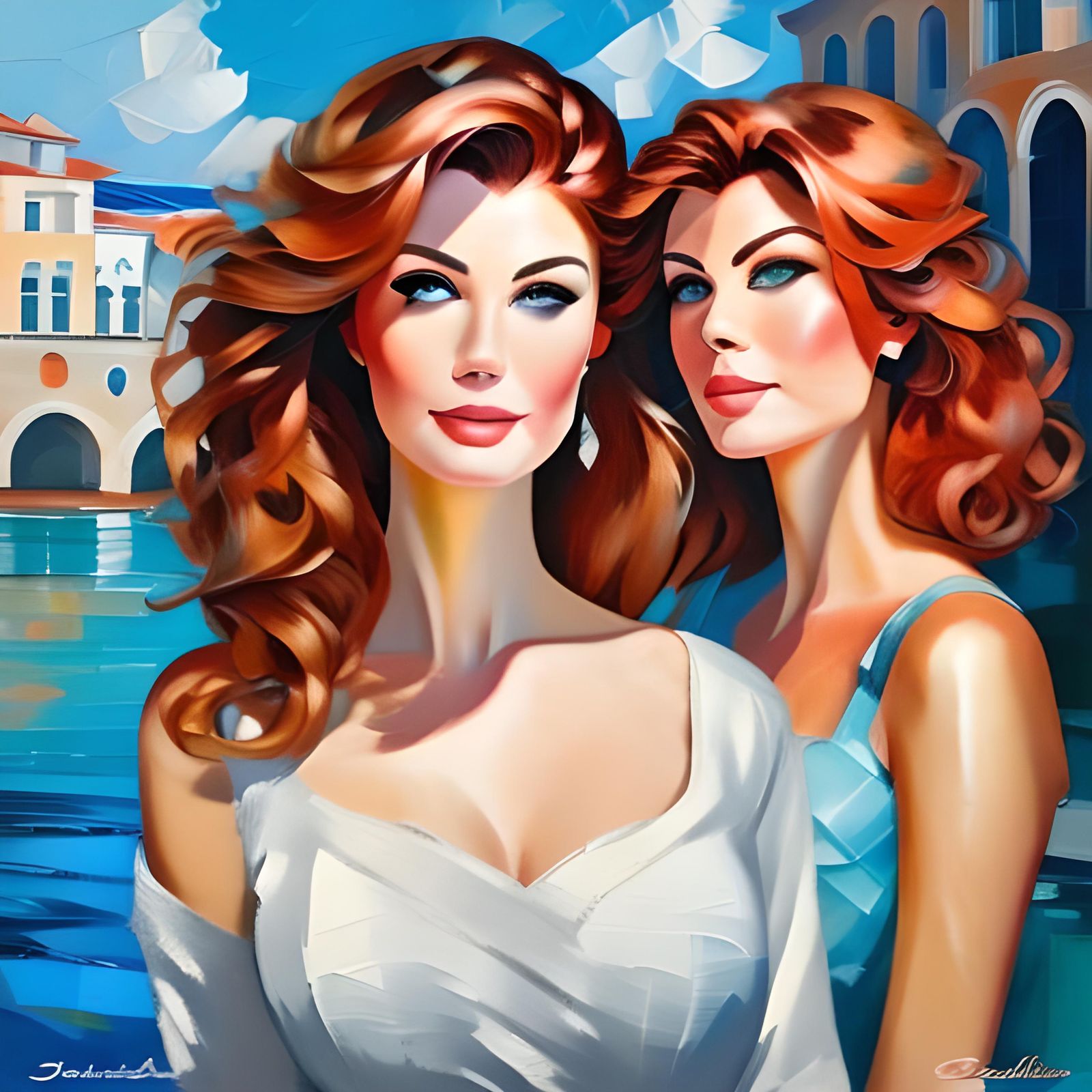 Portrait of Two Women with Crimson Red Hair