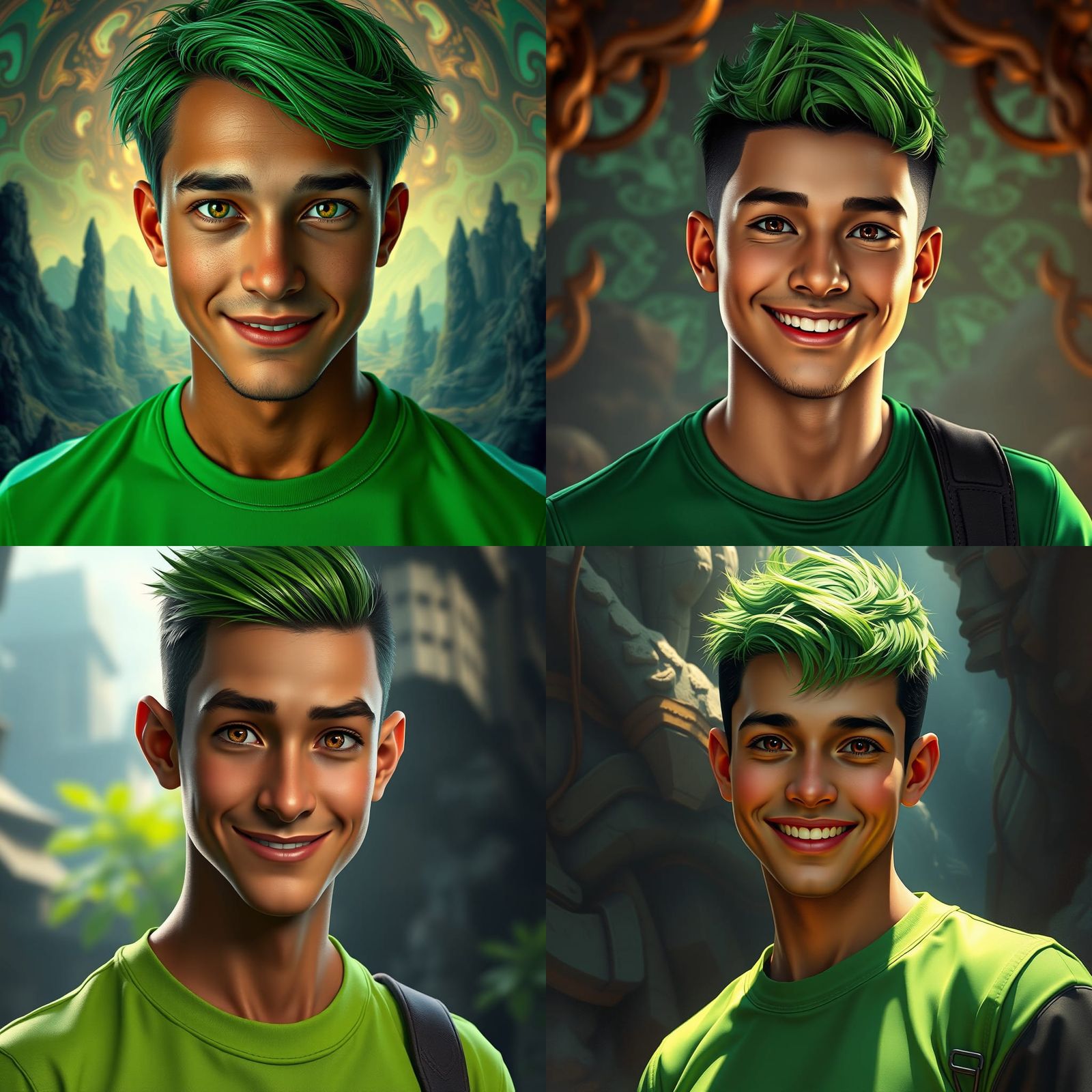 Smiling Man with Green Hair in Detailed Digital Art