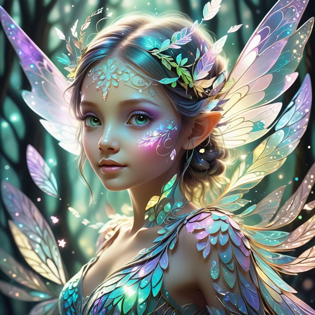 Fairy Portrait in Mystical Wood, Fractal Zentangle Art