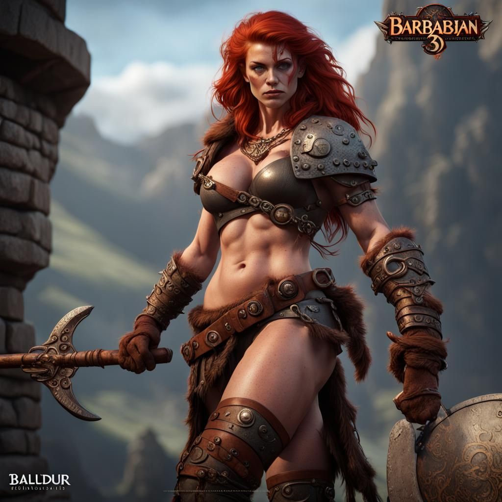 Redhead Barbarian in Detailed Fantasy Art Style