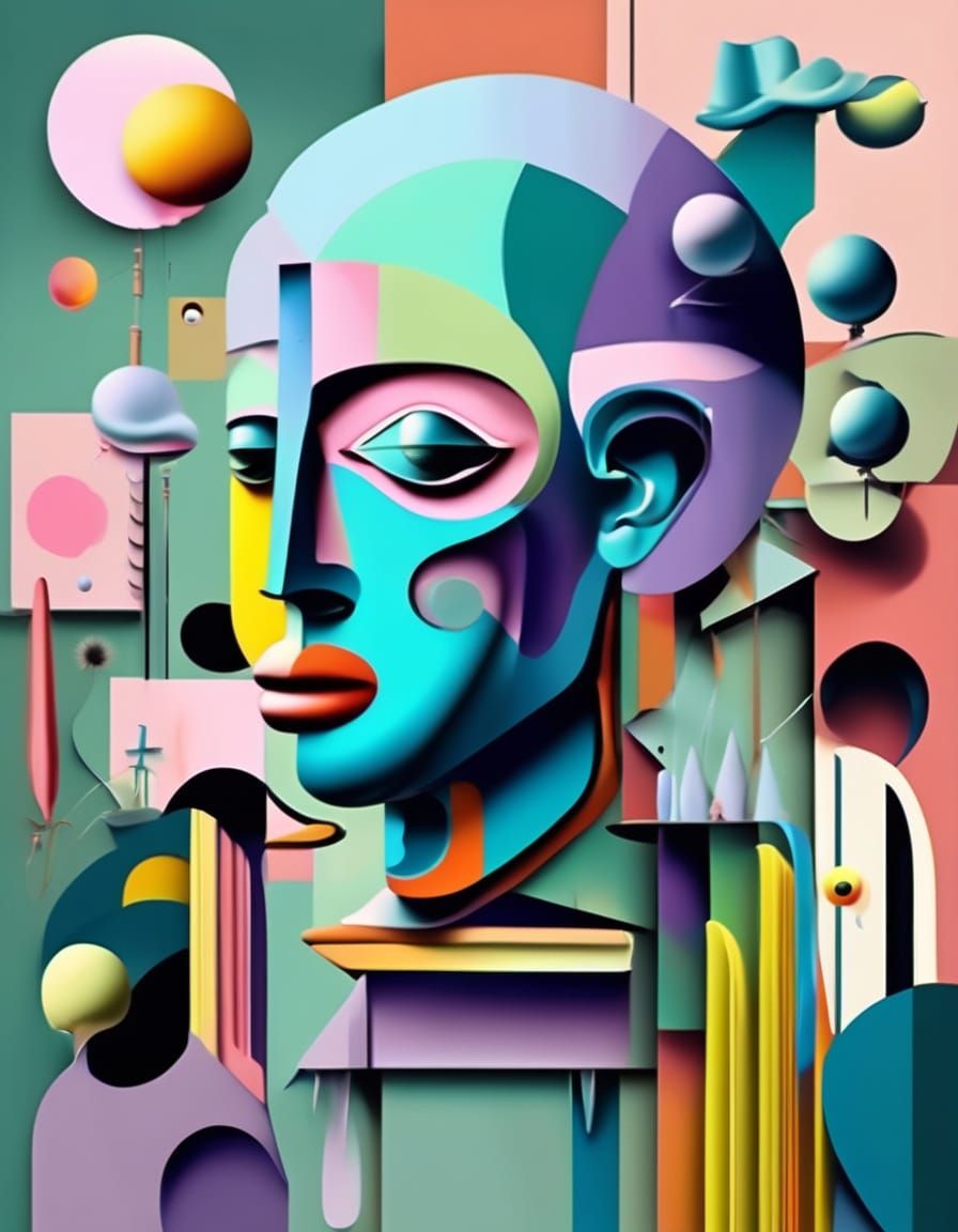 Dadaist Collage in Pastel Colors with Airbrush Technique
