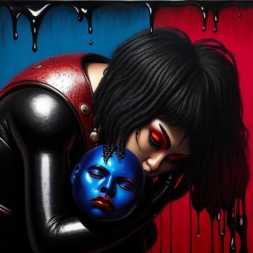 Surreal Kiss in Red and Black, Maximalist Style