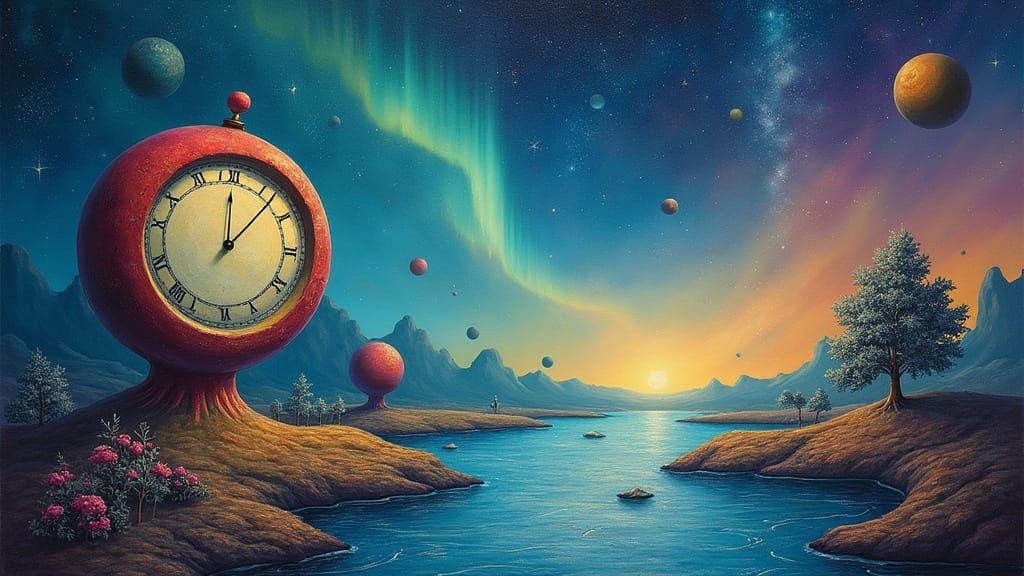 Surreal Melting Clocks Cosmic Ocean Landscape